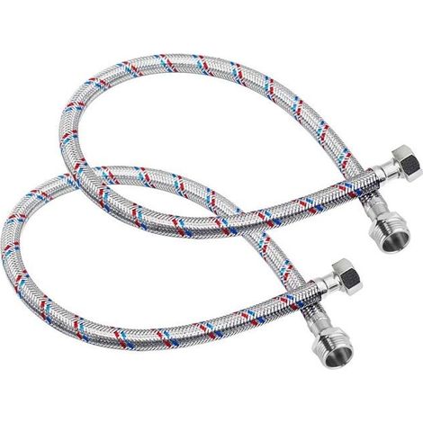 Tuyau flexible tressé - AVIZAR - 40 cm - F1/2 (femelle) - M1/2 (mâle) - Gris (1/4)