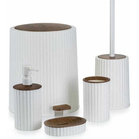 Set da bagno Roza, 5 pezzi, bianco/legno (1/5)