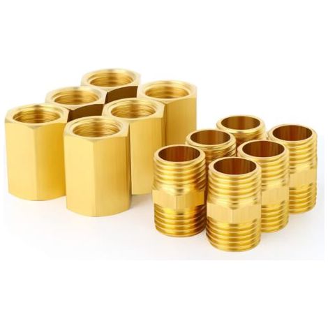 12 pièces raccords de tuyauterie en laiton pour métaux, mamelon hexagonal et coupleur hexagonal, tuyau à filetage mâle 1/4 \ (1/5)