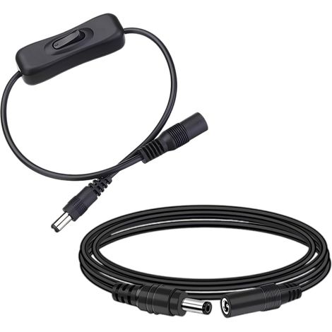 2 Pièces Câble Alimentation DC 5,5mm x 2,1mm Mâle à Femelle avec Interrupteur, 1M Cordon Extension Connecteur Jack pour Bande LED Caméra, Adaptateur 12V Interrupteur Lampe, Noir (1/5)