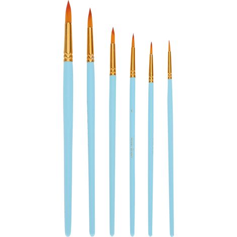 Ensemble de 6 pinceaux aquarelle pour contours, poils en nylon, matériel d'artiste débutant, manche bleu mat (1/4)