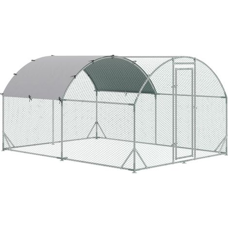Pollaio/allevamento in acciaio, dimensioni 280 x 380 x 197 cm, gabbie con coperture e porte con protezione UV, capacità per 6-12 galline e altri piccoli animali, colore argento, consegna in loco. (1/5)