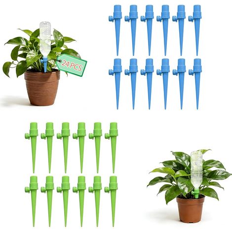 24pcs Arrosage automatique pour plante réglable, Arrosage goutte a goutte bouteille compatible (2,1cm/2,5cm), ABS durable, débit réglable, Arrosage automatique pour Plantes en pot (1/5)