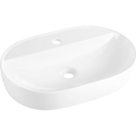 Casa Aufsatzwaschbecken 61 x 40 cm oval mit Hahnloch weiß (1/5)