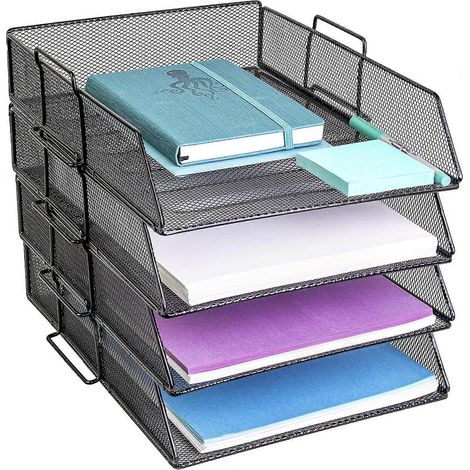 Organizador de escritorio con 4 bandejas apilables para organizar papeles, cartas y material de oficina.