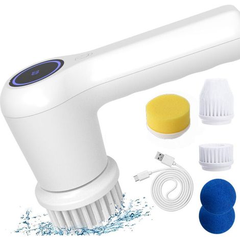 Brosse de nettoyage électrique, autolaveuse rotative portative, brosse électrique à 5 têtes, kit de nettoyage automatique pour baignoire, cuisine, carrelage, vitres, baignoire et vaisselle (1/5)