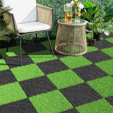 Dalles de Terrasse Imitation Pierre 30 cm, Module Emboîtable Facile à Poser, Idéales pour Jardin, Balcon, Piscine (44 Pièces, Gris Foncé)