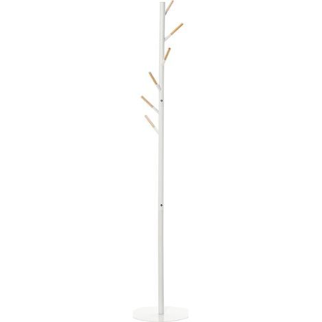 Appendiabiti in legno con 6 ganci per abiti e borse, ideale per soggiorno, ingresso o camera da letto, 35 x 35 x 174 cm, bianco (1/5)