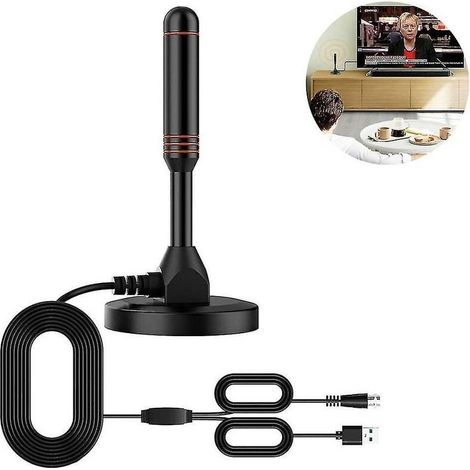 Antenne TV HD numérique 360° – Réception analogique et numérique – Base magnétique et câble coaxial inclus – Installation intérieure/extérieure (1/4)