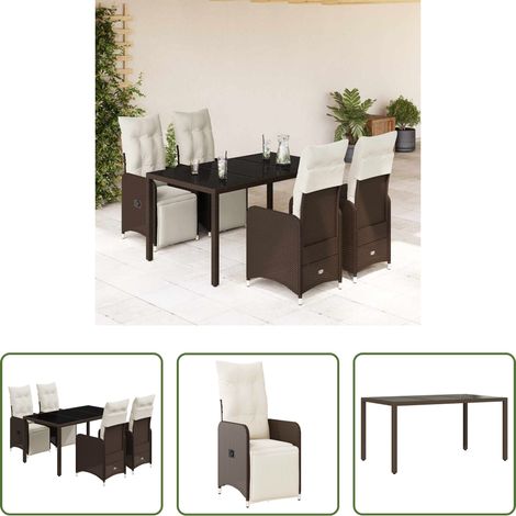 Gartentisch -  5-tlg. Garten-Bistro-Set mit Kissen Braun Poly Rattan (1/5)