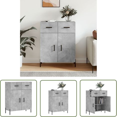 The Living Store Buffet gris béton 69,5x34x90 cm bois d'ingénierie - Buffet Moderne - Buffet Design - Armoire Rangements - Meuble Rangement - Mobilier Salon (1/5)