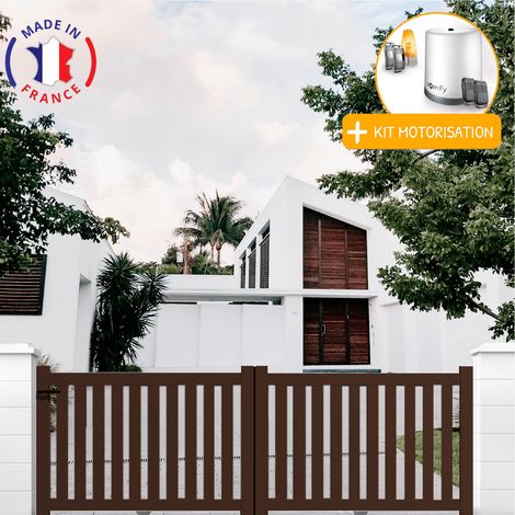 Portail aluminium coulissant ajouré en kit+ Motorisation dimensions L.3500 (entre piliers) X H.1200 mm Couleurs Marron (RAL 1247) (1/2)