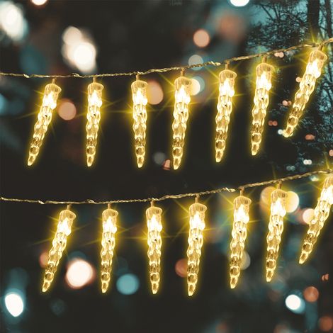 Jiubiaz Guirlande lumineuse stalactite lot de 2, 40 LED chacune, 5 m éclairés + câble 5 m, 8 modes, 31 V, blanc chaud, déco de Noël (1/5)