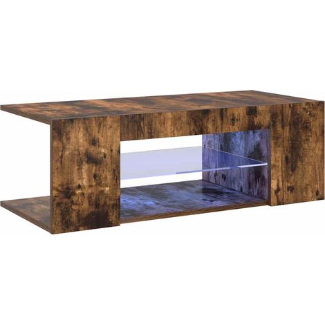 Meuble TV avec lumières LED, Étagère TV, Meuble de Salon, Chêne fumé 90x39x30 cm OIB4539E (1/4)