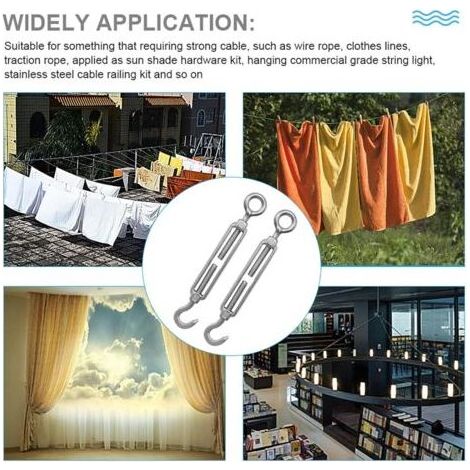 Tendeur M4 en acier inoxydable 304, crochet et anneau inclus, pour câble d’acier haute résistance – Lot de 4 (1/3)