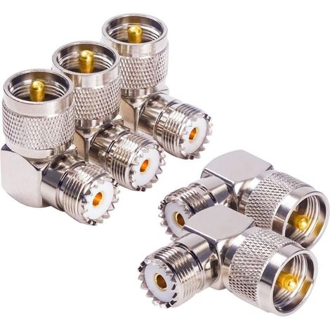 Adaptateur de connecteur Coaxial Coaxial UHF PL259 male vers SO239 femelle, Angle droit 90 °, faible perte, paquet de 2 pour cable Coaxial (1/4)