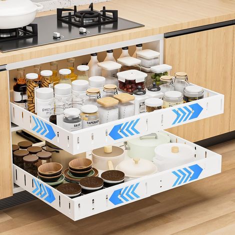 Kitchen Sliding Drawer, Set of 2 Adjustable Width of 30-50 cm Drawer Drawer Cupboard Drawer Basket for Cupboard Storage No Drilling Required (1/5)