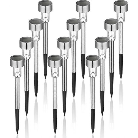 Solarbetriebene Gartenleuchten für den Außenbereich, LED-Landschafts-/Wegbeleuchtung, 12-flammiges Edelstahl-Set (weißes Licht)