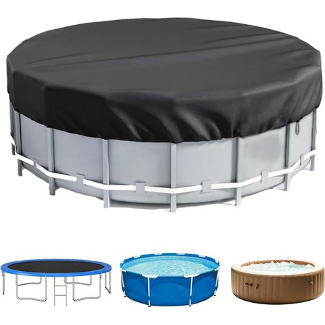 Bâche de Piscine Ronde (diamètre 310 cm), épaisse, en Tissu Oxford 420D résistante aux UV, avec cordon de serrage et ancrages au sol, stabilité, résistante aux intempéries, à la poussière, bâche de (1/5)