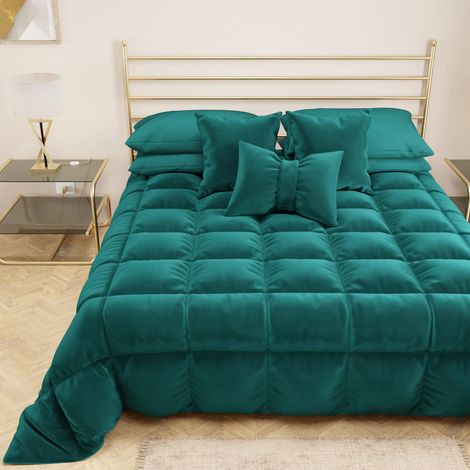 Couette en Velours Chaude Hiver 160x260 Bicolore Bleu Canard, Double Face, pour Lit 1 Personne, Made in Italy (1/5)