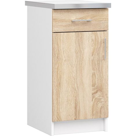 Akord – Armoire de cuisine basse 40 cm – 1 porte battante – 1 tiroir avec limiteur d'extension – Façade chêne sonoma – Dimensions 40x44,5x82 cm
