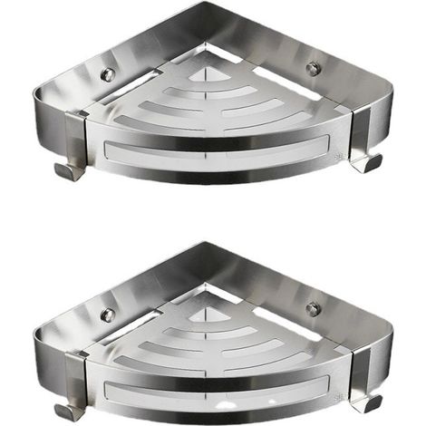 Etagere Douche Sans Percage Angle: Lot de 2 Etagere Salle de Bain Rangement Douche pour Bouteilles de Shampoing gel, Porte Savon Douche - Argent (1/5)