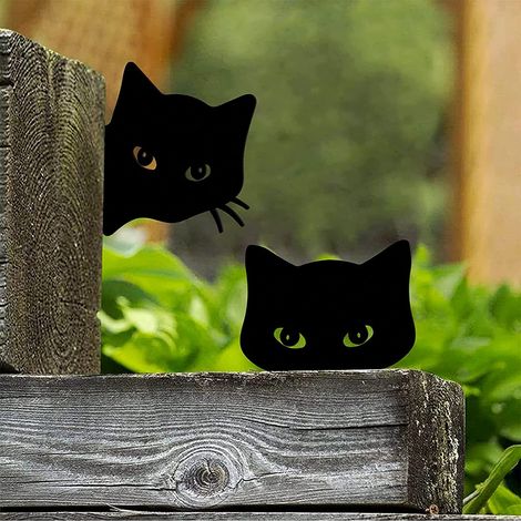 Silhouette Peeping Cat Plug in jardin cour Art Halloween décor ferme à la maison ornements extérieurs 2 pièces Métal (1/5)