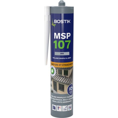 Bostik Mastic Colle de Fixation et d'Étanchéité MSP 107 – Collages Souples et Joints – Intérieur/ Extérieur – Multi-Matériaux – Technologie MS Polymères – Sans Solvant ni Isocyanates – Gris – 290 ml (1/6)