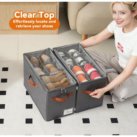 Nouvelle boîte de rangement à chaussures pliable en tissu, organisateur de chaussures compartimenté, résistante à la poussière, à l'humidité et lavable. (1/5)