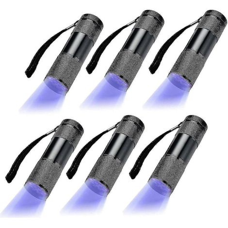 Lot de 6 lampes torches UV à lumière noire ultraviolette (9 LED) pour extérieur, etc. (1/3)