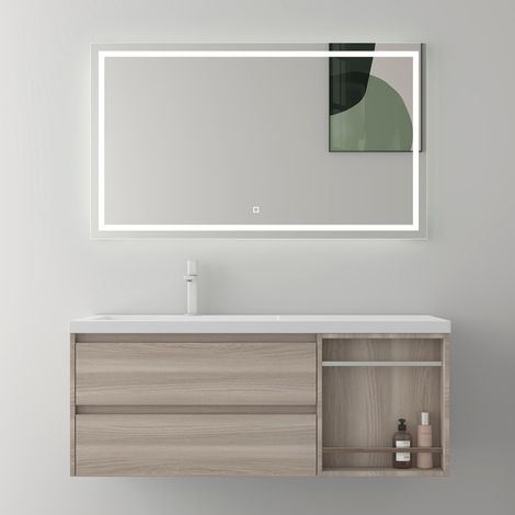 Mai & Mai Meuble de Salle de Bain Chêne Clair avec Lavabo et Miroir Meuble sous Vasque 120x46x49cm Meuble Suspendu avec 2 Tiroirs et 1 Compartiment de Rangement (1/5)