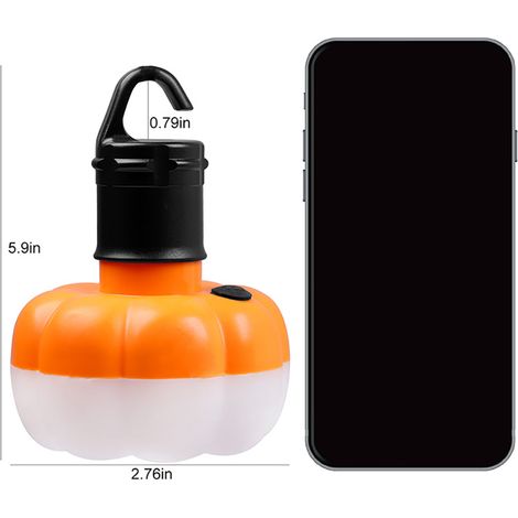 Lampe de camping portable mini LED en forme de citrouille à suspendre à une tente (orange avec crochet) (1/5)