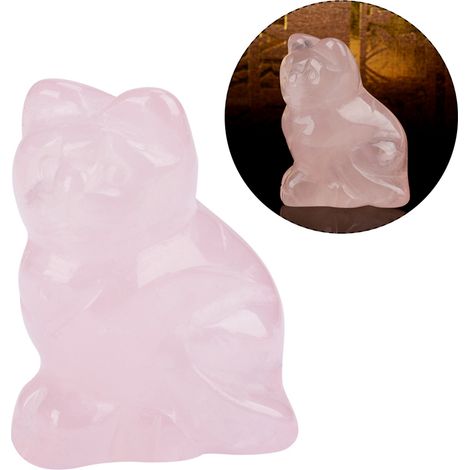 Chaton Sculpté en Quartz Rose - Pierre de Cristal de Guérison Décorative (1/5)