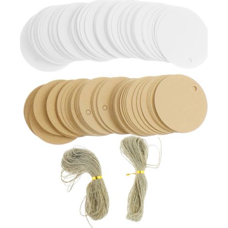 Etiquettes Rondes En Papier Kraft - 200 Pièces - Avec Corde En Jute 40 M - Pour Emballage Cadeaux Mariage Fêtes - Blanc Et Brun (1/5)