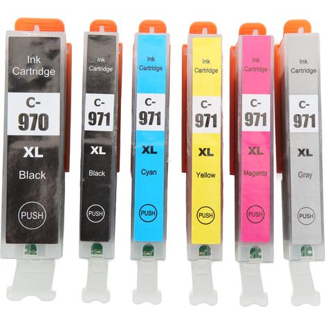 970-971 Mehrfarben-Tintenpatrone, kompatibel mit PIXMA MG5790 MG5795 Tintenstrahldruckern, 6er-Pack (Schwarz, Cyan, Magenta, Gelb, Grau) (1/5)