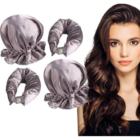 Lot de 4 Bigoudis Sans Chaleur Satiné pour Nuit - 2 Sets Boucles Wave pour Cheveux Mi-Longs Longs Violet (1/5)