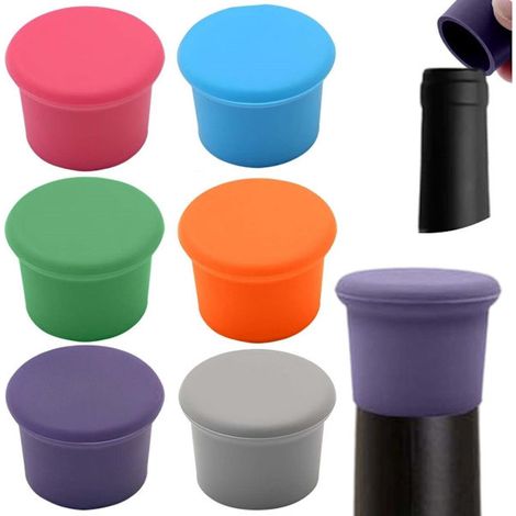 Lot de 6 bouchons de bouteille de vin réutilisables en silicone, couleurs assorties, pour un usage domestique.-AquaForge (1/5)