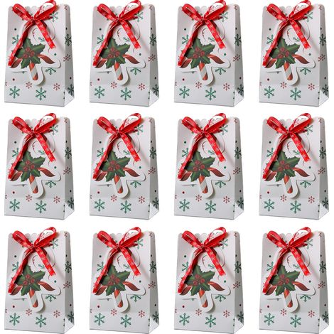 Sac Cadeau Noël - Carton Recyclable 190 g - Dimensions 11,9 x 7,5 x 18,5 cm - Motifs Bonbonnière, Chaussette, Père Noël, Carrosse - 12 Pièces (1/5)