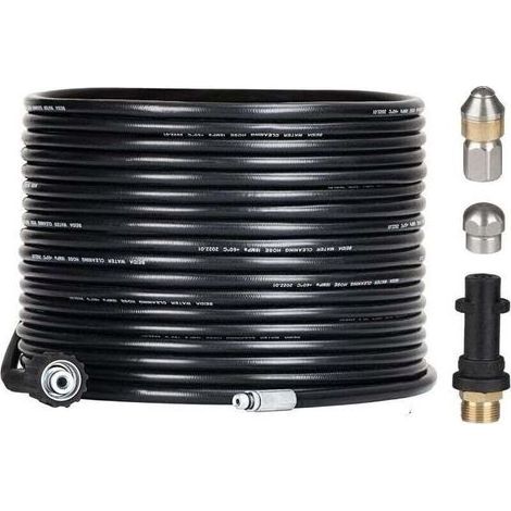 Kit de débouchage de tuyau pour nettoyeurs haute pression - 15 m - Avec buse et buse pivotante - Kit de furet professionnel 180 bars - Avec adaptateur pour accessoires Karcher K2/K3/K4 (1/4)