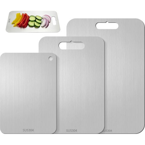 Youyijia Stainless Steel Chopping Board Set, LN COZY CORNER Double-Sided Metal Cutting Board, Dishwasher Safe & Odor Resistant for Meat, Vegetables & Fruits (3 Pcs)