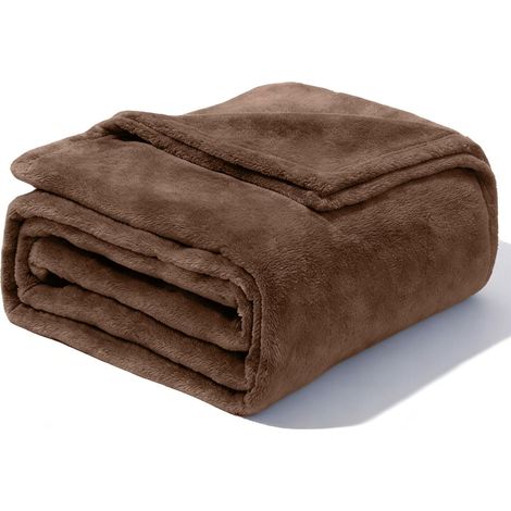 Plaid Flanelle - 180 x 200 cm - Camel - Ourlet Soigné - 1 Pièce
