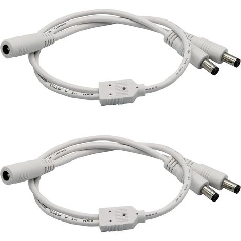 Packung mit 2 Stromverteilerkabeln 5,5 x 2,1 mm, 1 Buchse auf 2 Stecker, 2-Wege-DC-Y-Verteilerkabel für LED-Streifen