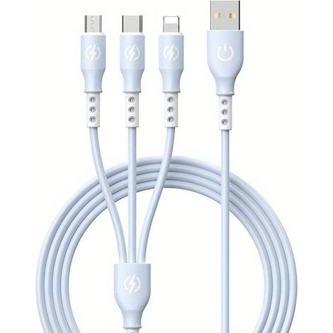 66-W-3-in-1-Schnellladekabel, 1,2 m USB-Datenkabel, geeignet für Mobiltelefone und Laptops – Blau (1/4)