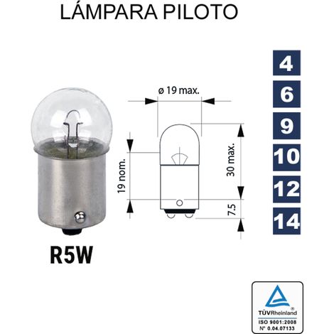 Bombilla lampara r5w 12v 5w BA15S (pack 10 unidades) coche-moto (1/2)