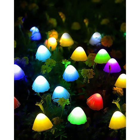 Lot de 20 lampes solaires LED en forme de champignon, 5 m / 16 pi - 2 modes, étanches, pour jardin et cour, décoration paysagère multicolore (IP65) (1/5)