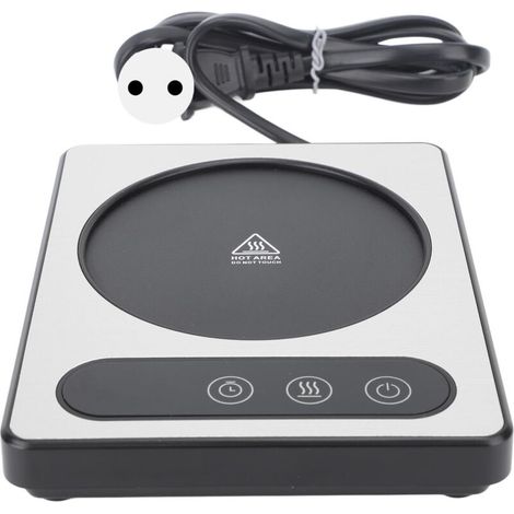 Calentador eléctrico de tazas de 36 W – Control táctil, temporizador de 12 horas, compatible con tazas de cerámica/metal, enchufe europeo de 220 V, color plata.