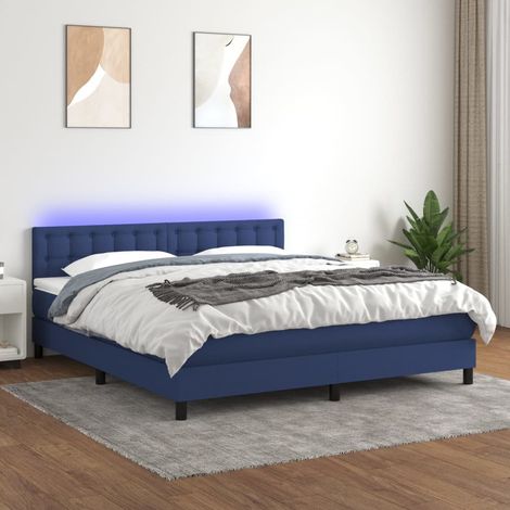 Sommier tapissier avec matelas et LED, Lit Adulte, Lit double Bleu 180x200 cm Tissu BVM75402 (1/5)
