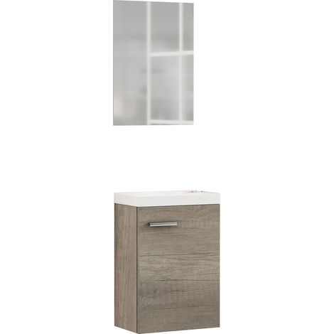 Meuble de Salle de Bains, Armoire Suspendue avec Vasque en Ceramique, Hauteur 65 cm, Largeur 40 cm, 1 Porte, Finition Nebraska, Meuble Monte (1/5)