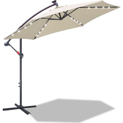 Randaco Sonnenschirm 3.5m Creme mit LED – Extra großer Gartenschirm für Terrasse & Abendlicht