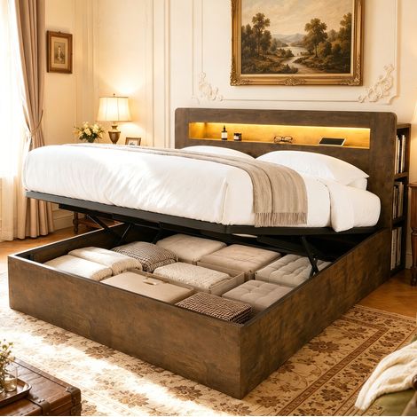 lit adulte lit coffre rangement 180x200 bois OKMYHOME (1/5)